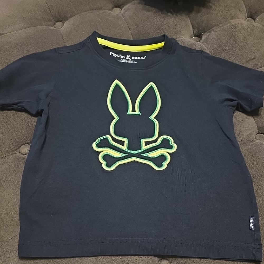 Psycho Bunny Kids Dark Blue Tee with Neon Green Logo